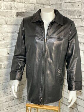 Vintage Danier Leather Coat Jacket Mens M Black Removable Liner 90s Zip Overcoat